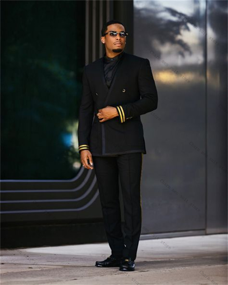 Formal Wear For Men Yellow - 黒人男性スーツセット 2 ピースブレザー + パンツズボンロングトレインカスタマイズされたフォーマルオフィスジャケットクリスタル結婚式タキシードプロムコート