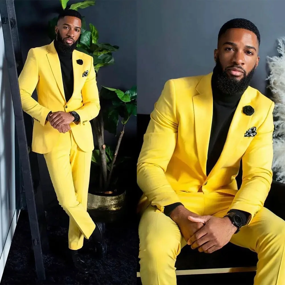 Formal Wear For Men Yellow - 黄色のメンズスーツ スリムフィット シングルブレスト ウェディング フォーマル パーティーウェア