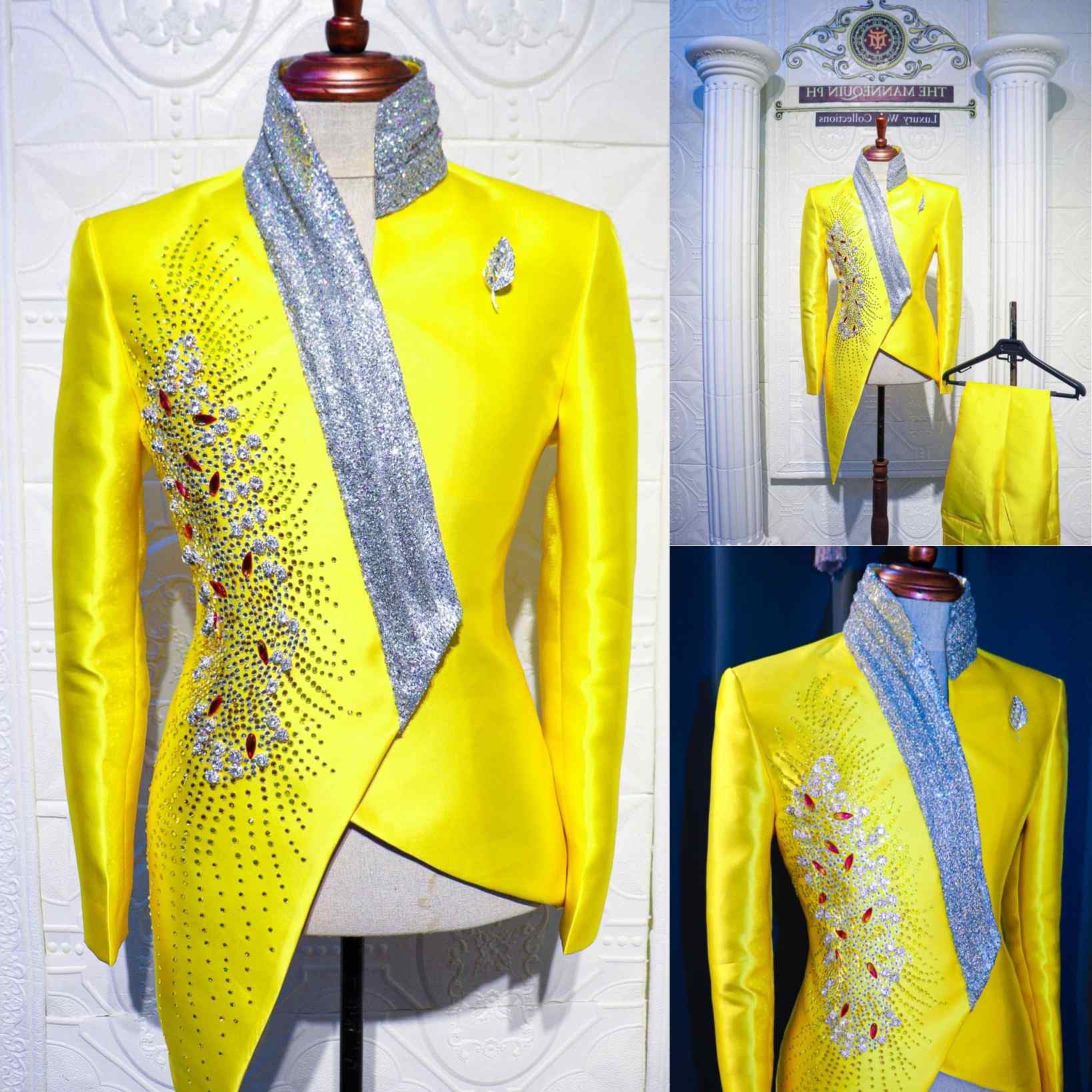 Formal Wear For Men Yellow - ファッション黄色の結婚式のタキシードユニークな 2 点セットジャケットパンツ男性スーツデザイナーフォーマル新郎着用パーティースーツカスタマイズ