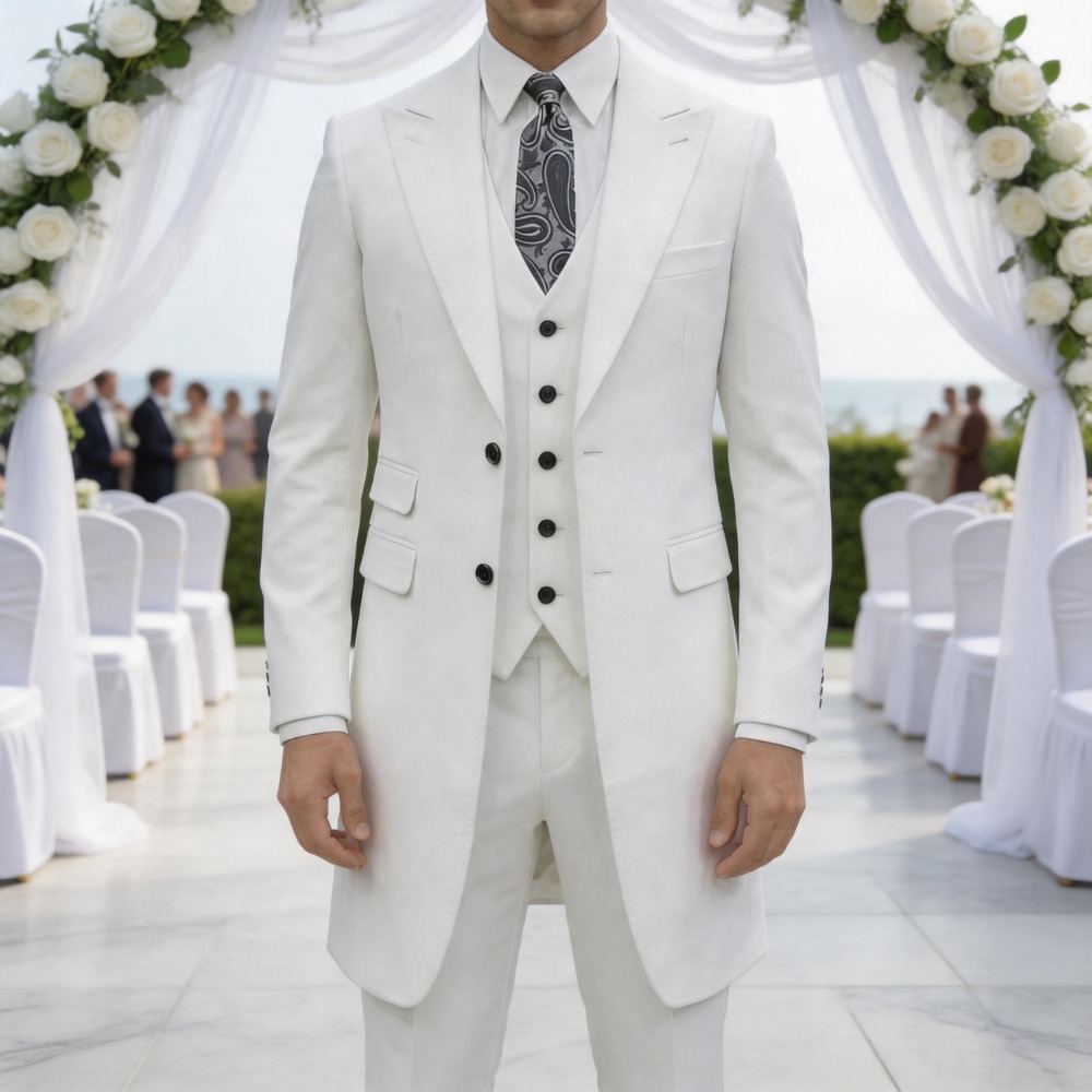 Men Formal Party Wear Dress - スリムフィット3ピースフォーマルメンズスーツ ロングジャケット カスタムウェディングタキシード ビジネスドレス衣装 新郎パーティー 結婚式フォーマルウェア