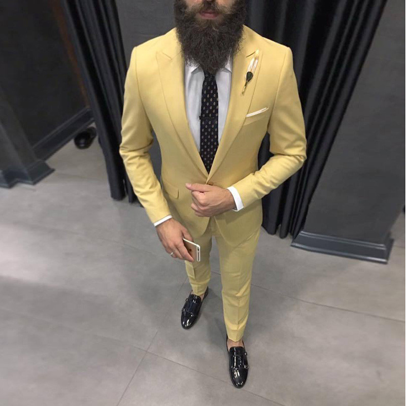 Formal Wear For Men Yellow - 2025 最新の黄色の男性スーツ結婚式スリムフィットクラシック新郎タキシードフォーマルディナースーツベストマン着用 2 ピース (ブレザー +