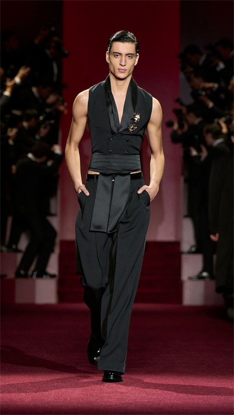 Men'S Formal Wear Waistcoat - 黒人男性スーツ 2 ピースベスト + パンツズボンベルト付きウエディングウェディングタキシードカスタムメイドフォーマルダブルブレストオフィスチョッキ
