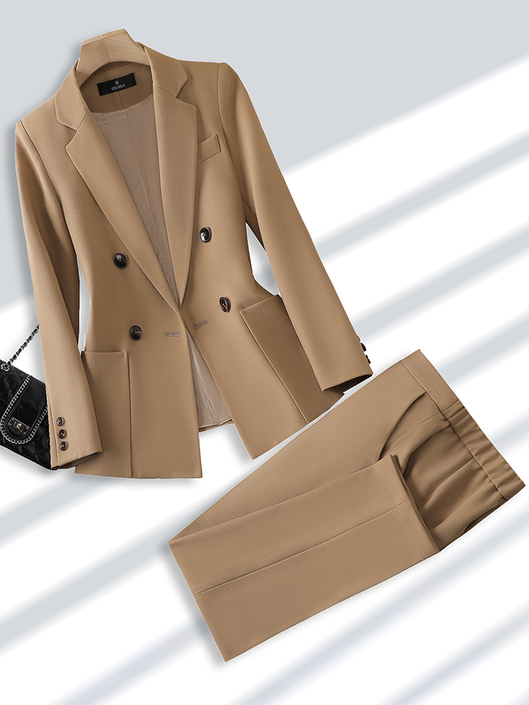 Men Formal Wear Pinterest - 女性のためのブレザーとズボンのスーツ、オフィス、ビジネス、仕事のためのフォーマルなパンツスーツ、女性のファッション、ベージュ、黒、カーキ、ポケット付き2ピースセット