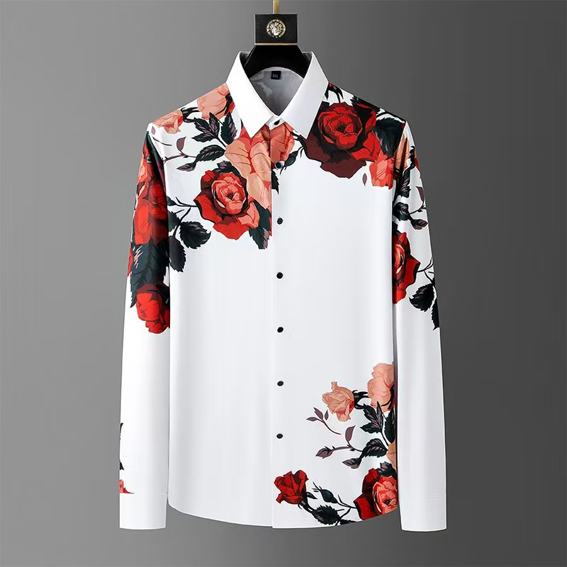 Men Formal Party Wear Dress - メンズ長袖シャツ,ヴィンテージ,フローラルプリント,社交クラブウェア,ファッションラペル,高品質,ラグジュアリー
