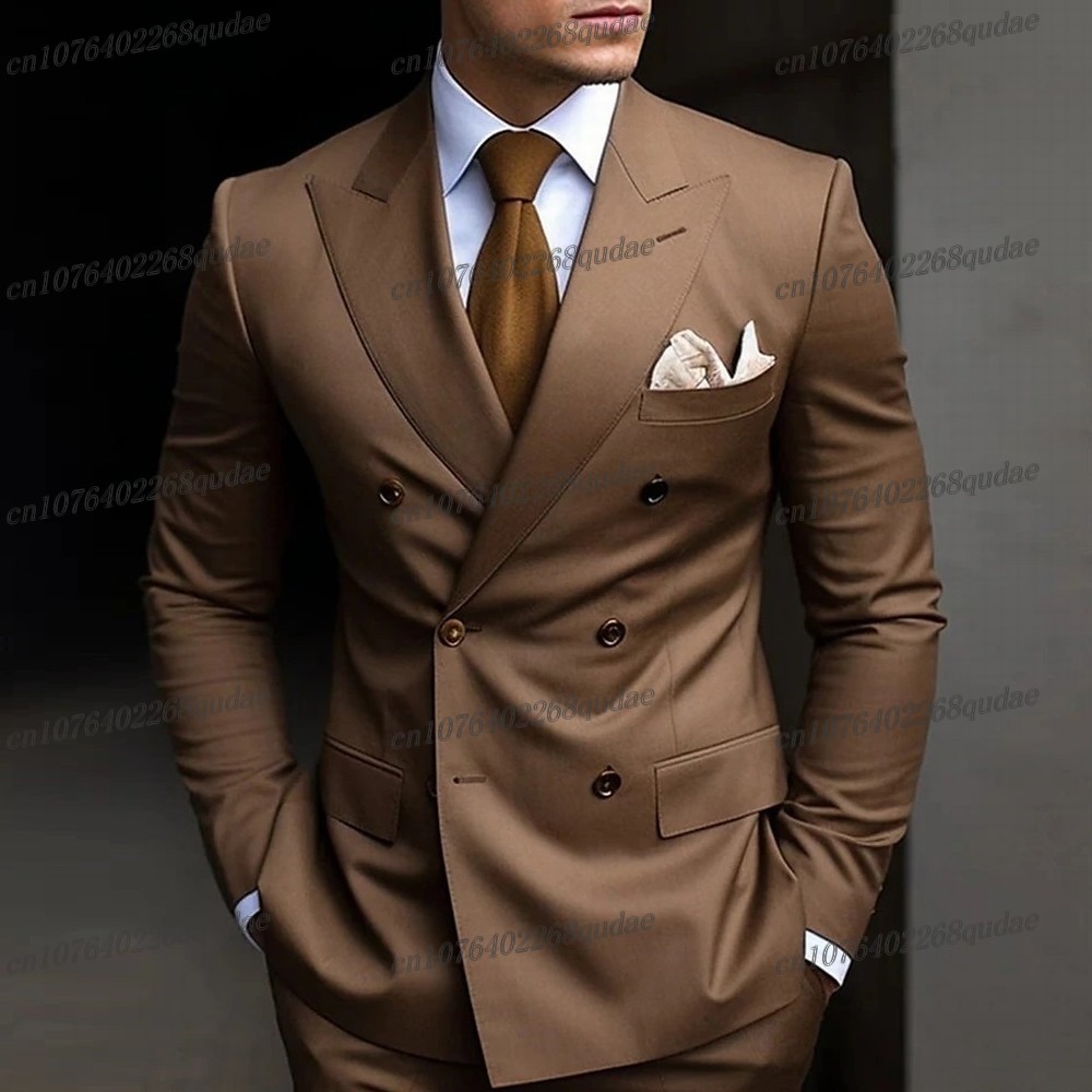 Formal Wear Jersey For Men - ブラウンフォーマルな機会の男性スーツ結婚式パーティー新郎スーツ花婿の付添人男性タキシード花婿の衣装 2 点セットブレザーパンツ