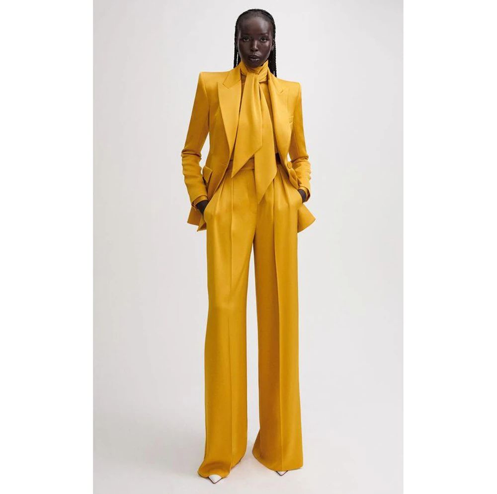 Formal Wear For Men Yellow - 女性のフォーマルなブレザーとパンツセット,カジュアルなパーティーウェア,ファッショナブル,黄色,黒,女の子,2ユニット
