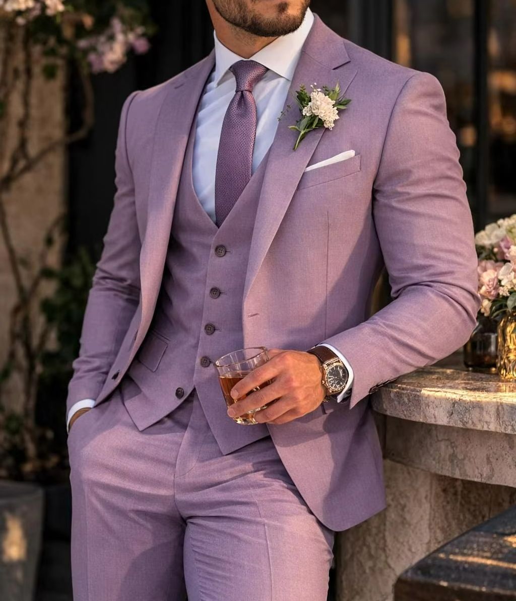 ラベンダー 3 ピースメンズスーツ ライラック スリムフィッ - Men'S Formal Wear Waistcoat のレビューと価格
