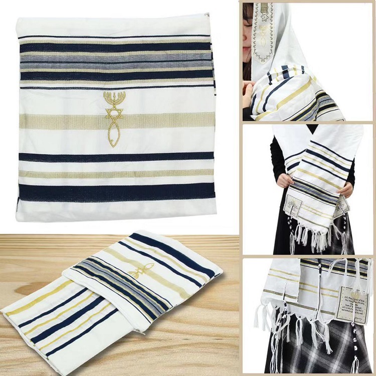 ユダヤ教のタリット イスラエル製祈祷ショール ブルーシルバー - Men'S Ethnic & Formal Designer Wear Studio S のレビューと価格