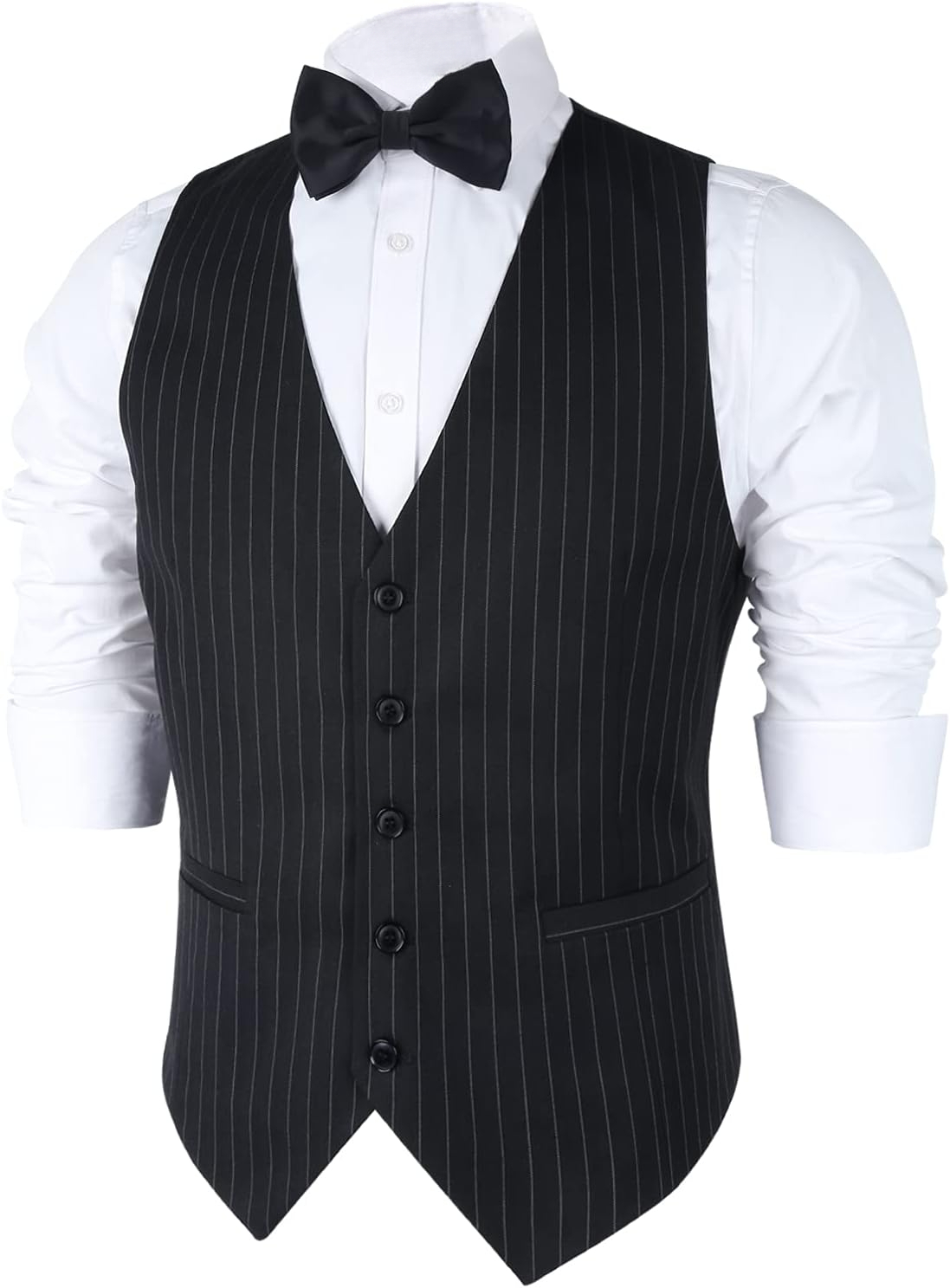 メンズピンストライプビジネススーツベストフォーマルドレスタキ - Men'S Formal Wear Waistcoat のレビューと価格