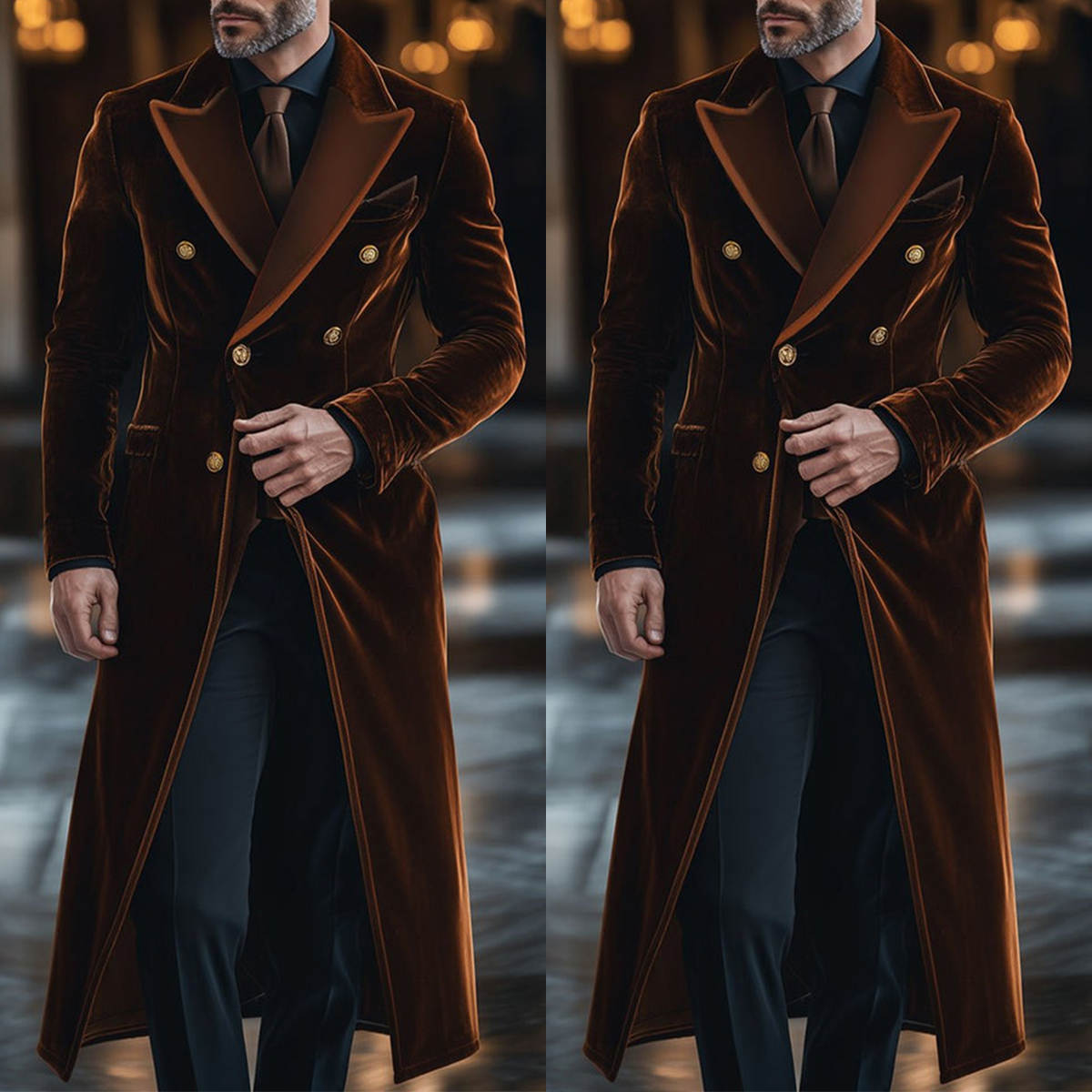 ブラウンベルベットメンズロングコートピークドラペル防風チョッ - Men'S Formal Wear Waistcoat のレビューと価格