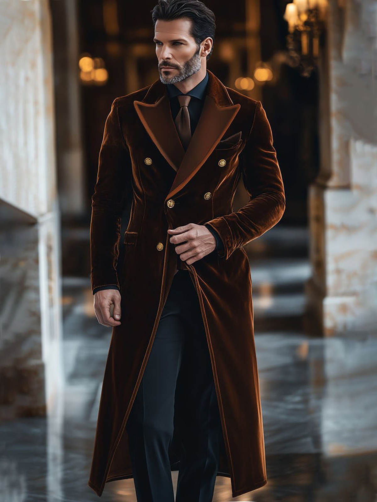 ブラウンベルベットメンズロングコートピークドラペル防風チョッ - Men'S Formal Wear Waistcoat のレビューと価格