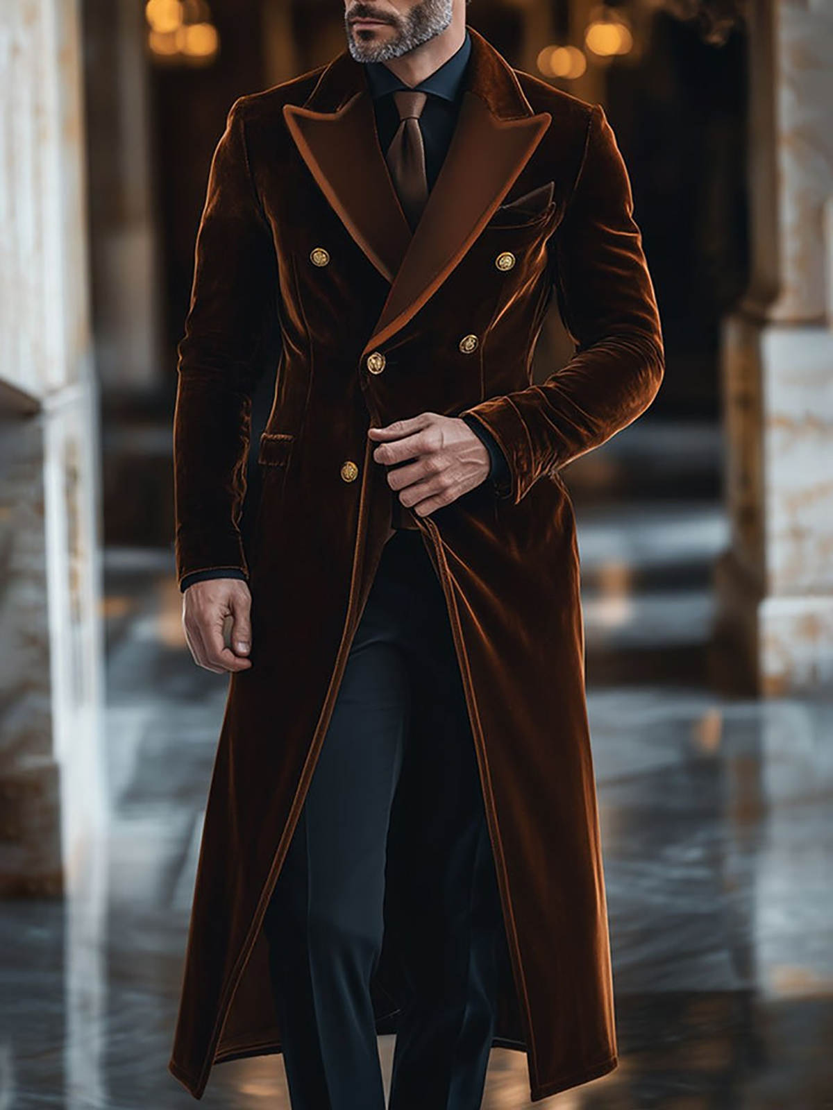 ブラウンベルベットメンズロングコートピークドラペル防風チョッ - Men'S Formal Wear Waistcoat のレビューと価格