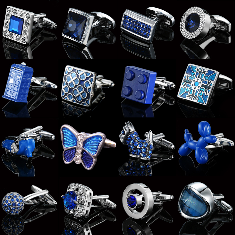 男性用の青い蝶のカフリンクス,「ドッググローブ」,クリスタル - Dress Shirt French Cuff のレビューと価格