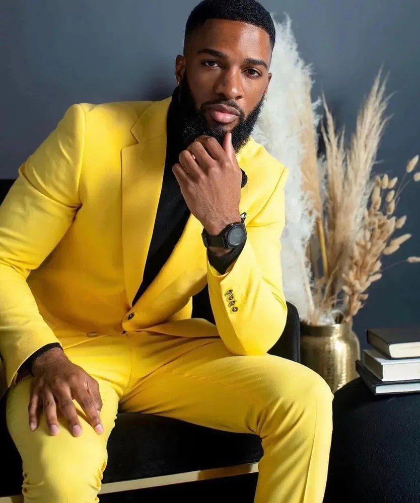 黄色のメンズスーツ スリムフィット シングルブレスト ウェデ - Formal Wear For Men Yellow のレビューと価格