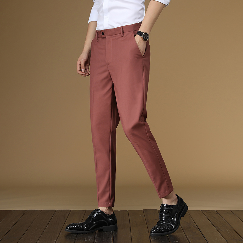 夏のスーツのズボン男性赤、黒カーキフラット正式な事務服スマー - Men Formal Wear Dress のレビューと価格