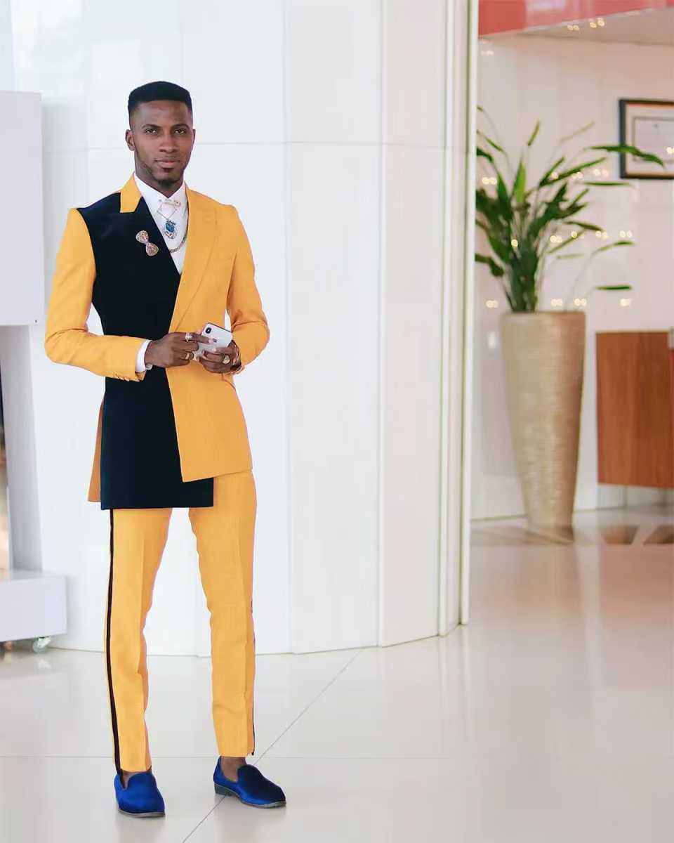 黒黄色男性スーツセット 2 ピースブレザー + パンツズボン - Formal Wear For Men Yellow のレビューと価格