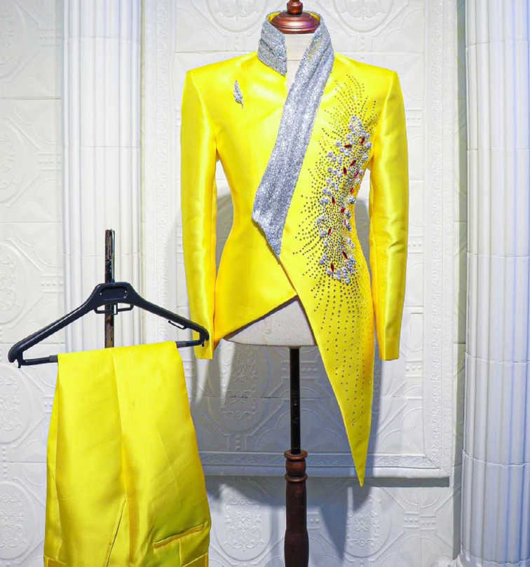 ファッション黄色の結婚式のタキシードユニークな 2 点セット - Formal Wear For Men Yellow のレビューと価格
