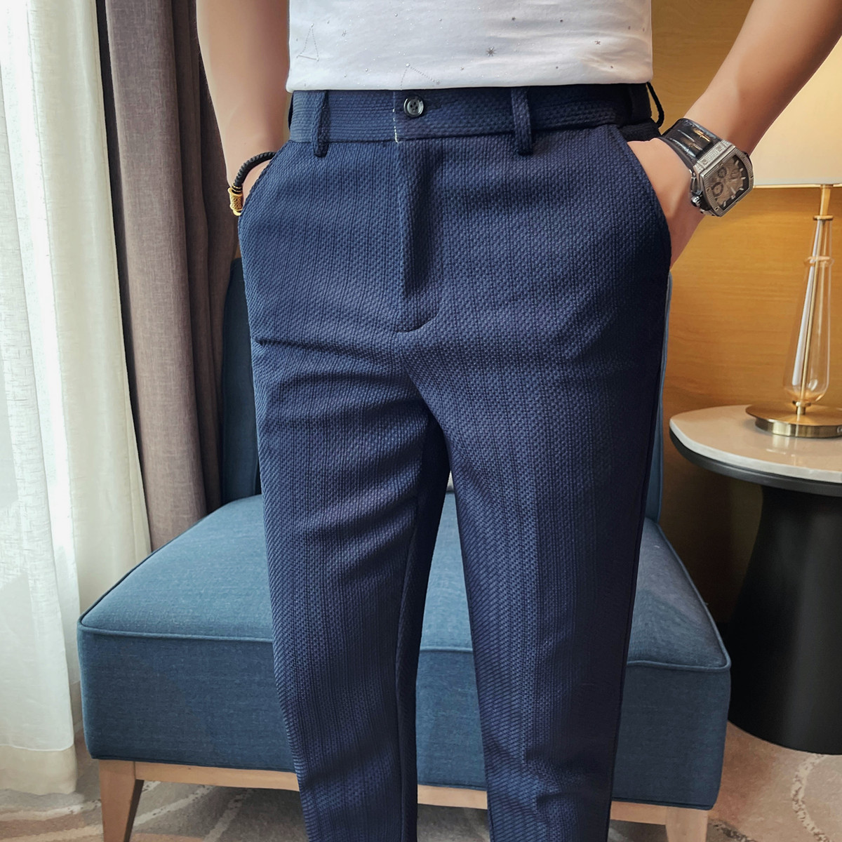 2025 春夏の新メンズ薄いストライプカジュアルパンツファッ - Men Formal Wear Pinterest のレビューと価格