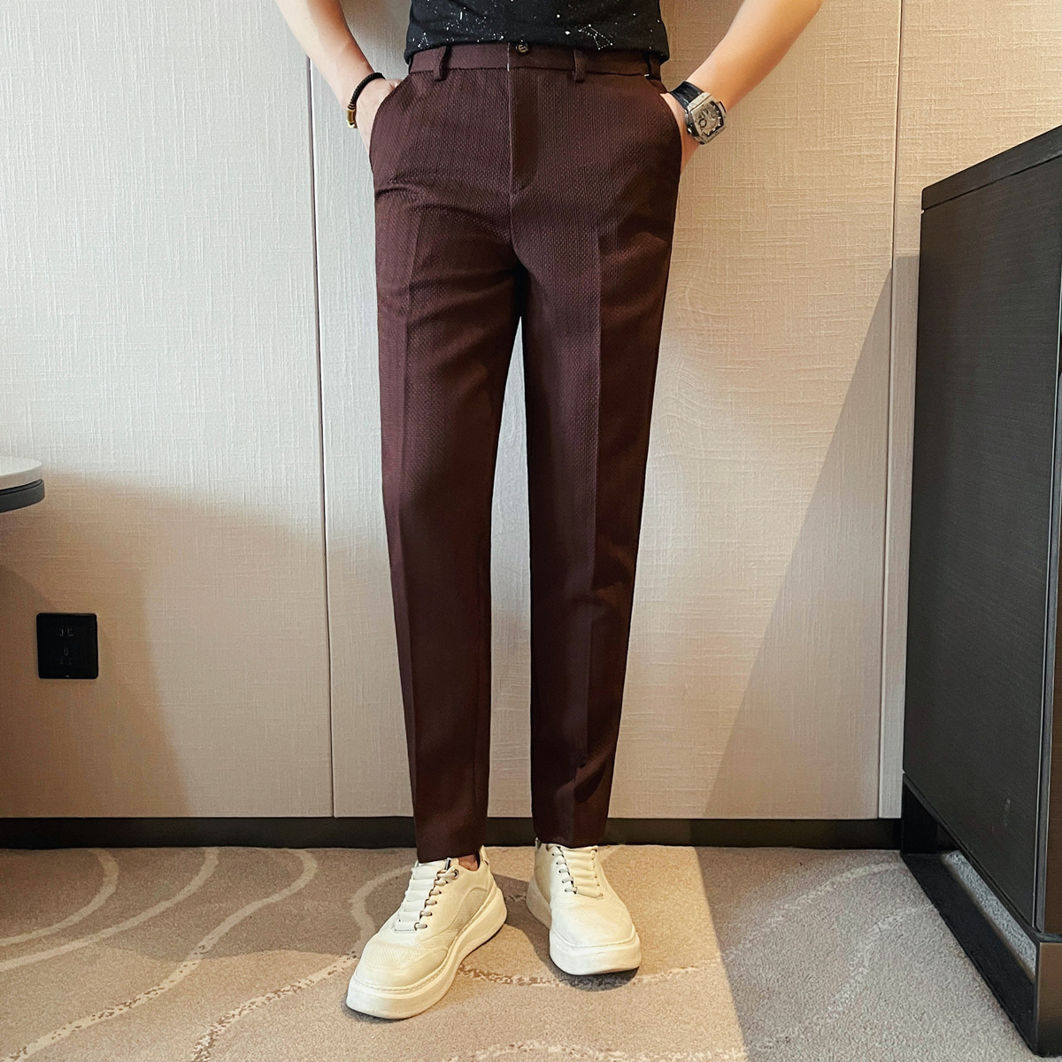 2025 春夏の新メンズ薄いストライプカジュアルパンツファッ - Men Formal Wear Pinterest のレビューと価格