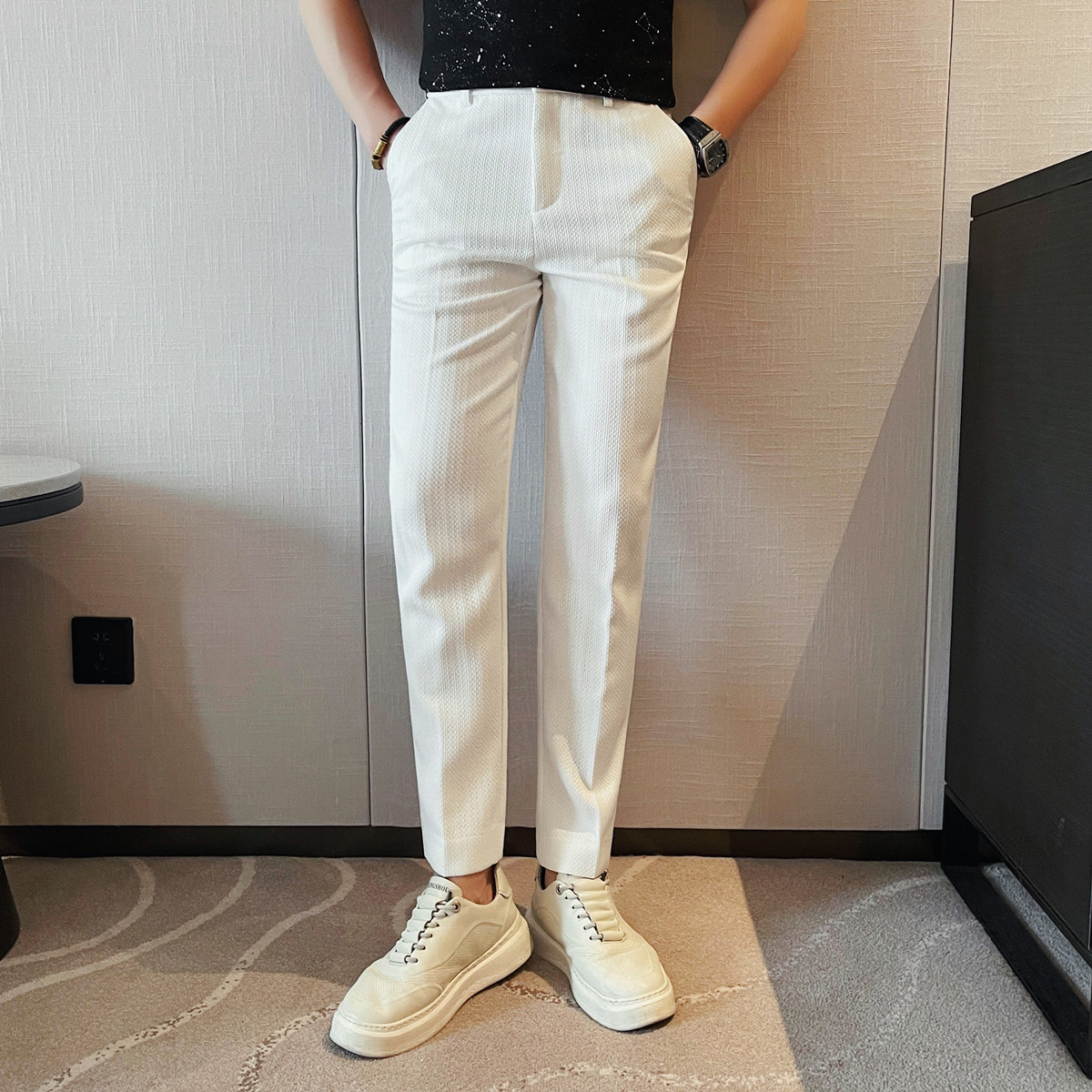 2025 春夏の新メンズ薄いストライプカジュアルパンツファッ - Men Formal Wear Pinterest のレビューと価格