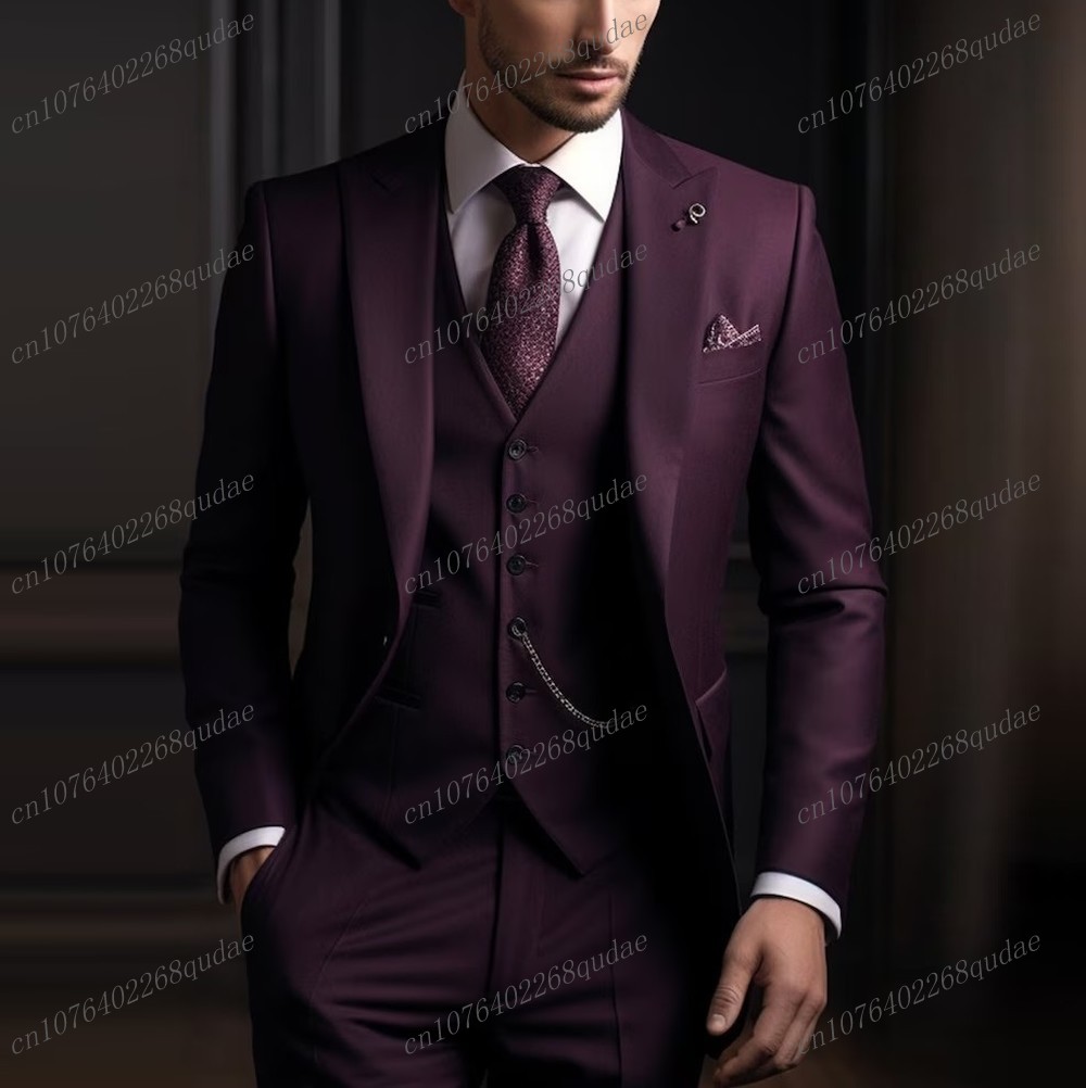 フォーマルなダークパープルメンズスーツ、結婚式、新郎スーツ、 - Formal Wear Jersey For Men のレビューと価格