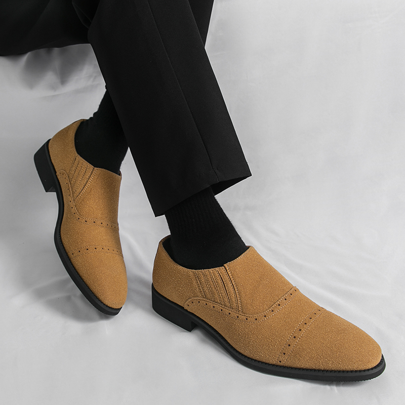 レトロメンズローファー黒黄色スエード男性ワンフットビジネスカ - Formal Wear For Men Yellow のレビューと価格