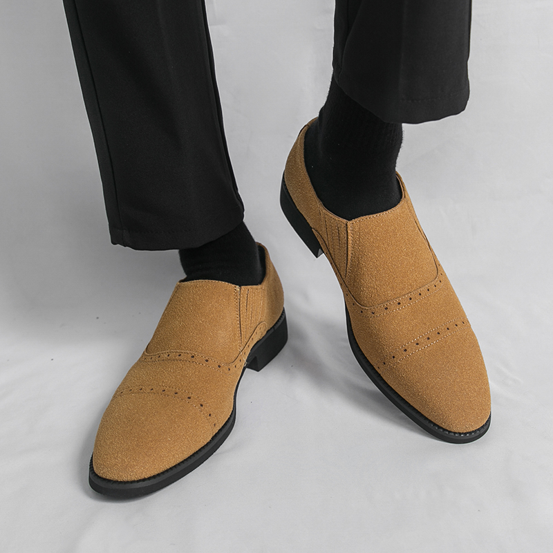レトロメンズローファー黒黄色スエード男性ワンフットビジネスカ - Formal Wear For Men Yellow のレビューと価格