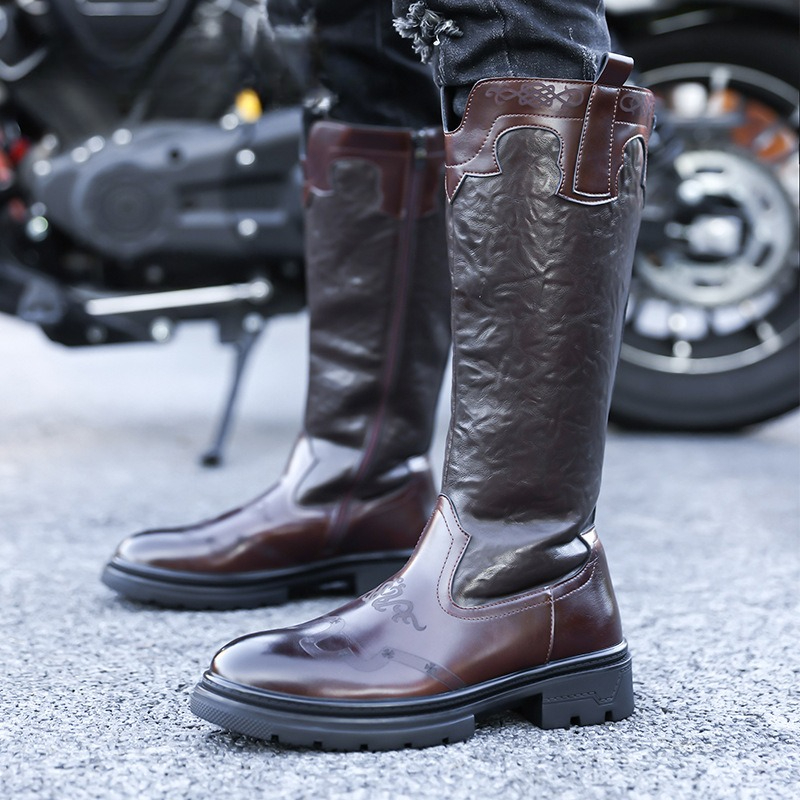 メンズミッドカーフブーツ高品質パテントレザーカジュアルロング - Men'S Ethnic & Formal Designer Wear Studio S のレビューと価格