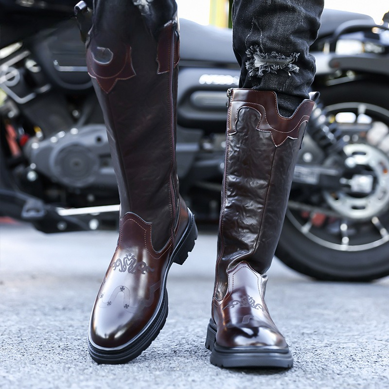 メンズミッドカーフブーツ高品質パテントレザーカジュアルロング - Men'S Ethnic & Formal Designer Wear Studio S のレビューと価格