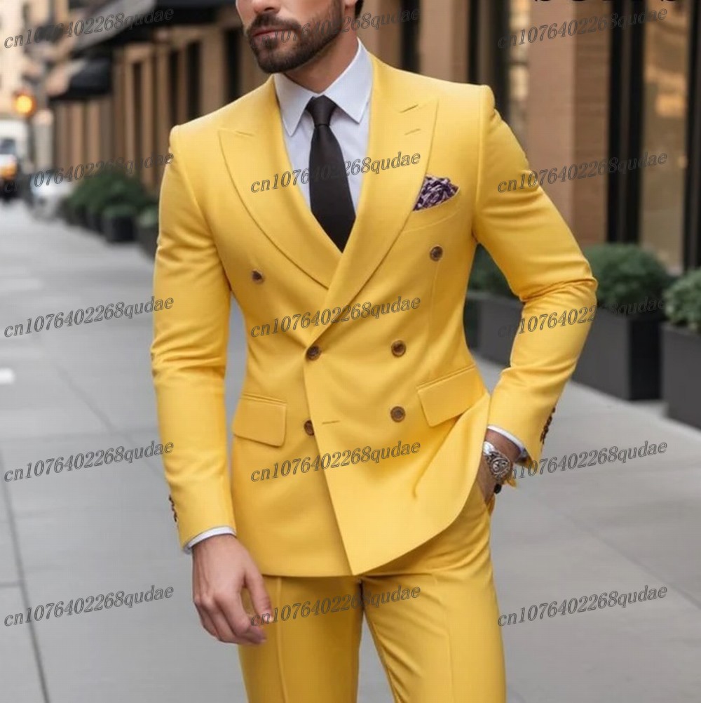 黄色のフォーマルな機会の男性スーツ結婚式パーティー新郎スーツ - Formal Wear Jersey For Men のレビューと価格