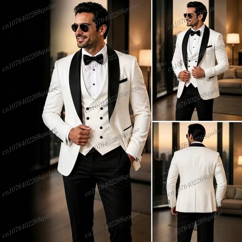 白と黒のフォーマルメンズスーツ、結婚式、新郎、花婿の付添人、 - Formal Wear Jersey For Men のレビューと価格
