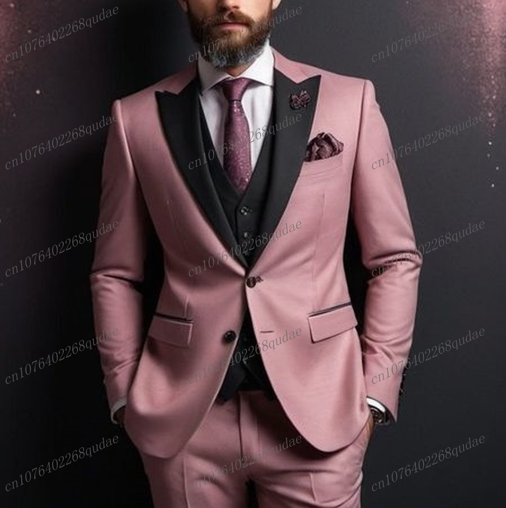 ダークピンクと黒のフォーマルメンズスーツ、結婚式、新郎、介添 - Formal Wear Jersey For Men のレビューと価格