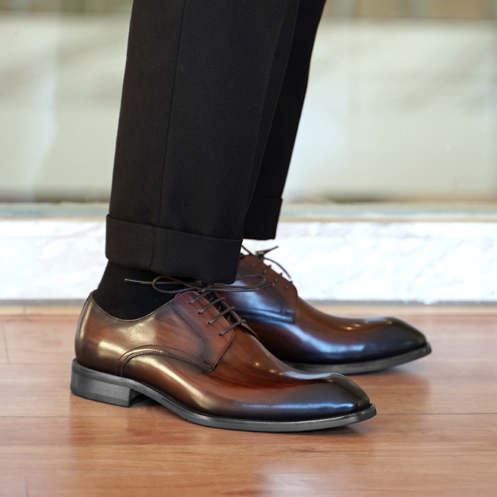 メンズビジネスカジュアルシューズ、ヴィンテージ風木目調スクエ - Men Formal Wear Dress のレビューと価格