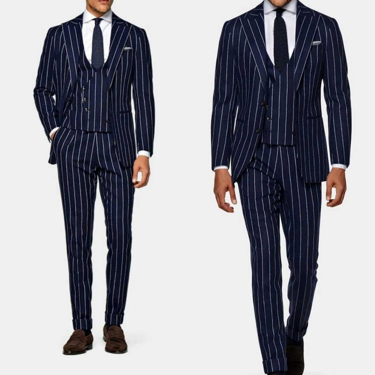 フォーマルウェディングタキシード3ピースピンストライプビジネ - Formal Wear Jersey For Men のレビューと価格