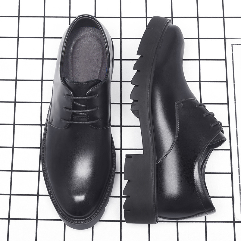 メンズブラックレザーレースアップドレスシューズ、厚底プラット - Men Formal Wear Dress のレビューと価格