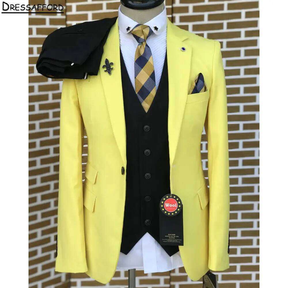 黄色のエレガントな男性ビジネスフォーマル Ocn タキシード - Formal Wear For Men Yellow のレビューと価格